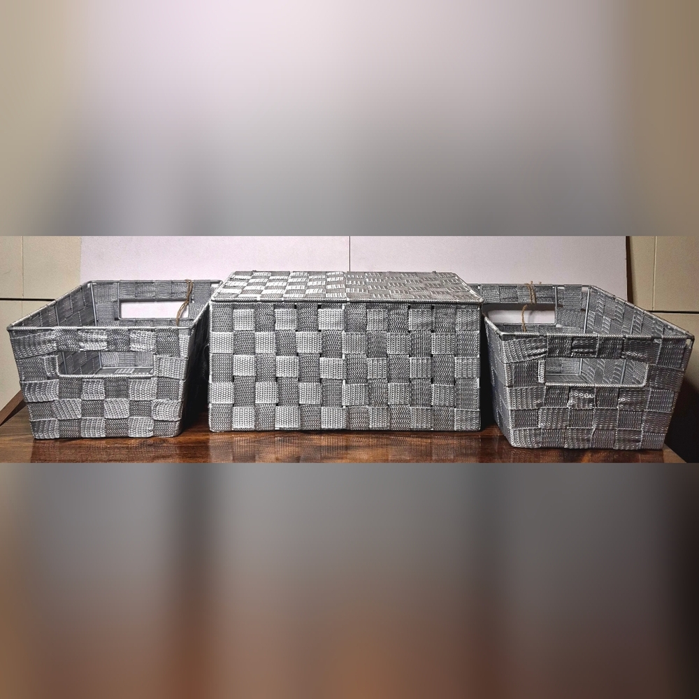 Simplify Woven Storage Basket Set In Gray - NWOT